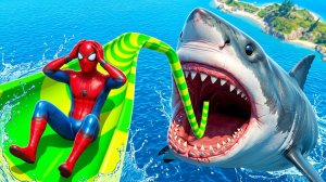 Человек-Паук на водных горках в ГТА 5 🎮🎢 Забавный Рэгдолл 😂 GTA 5. Мультики для детей. Мультфильм