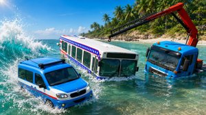 🌊 ЦУНАМИ РАЗРУШИЛО МОСТ! Спасаем Полицейский Автобус из моря! 🚛🚍