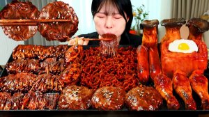 Мукбанг - острая лапша и лапша с чёрным соусом - азиатский формат