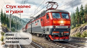 Стук колес и мощные гудки: Микс проезжающих поездов РЖД 🚂