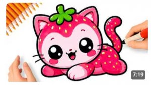 КАК ПРОСТО НАРИСОВАТЬ МИЛОГО КЛУБНИЧНОГО КОТЕНКА🍓🐱