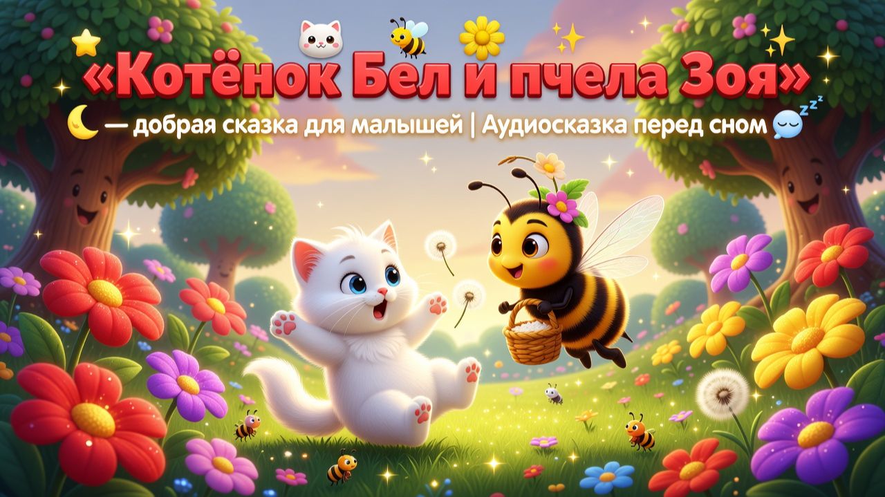🐱🐝🌼✨ «Котёнок Бел и пчела Зоя» — добрая сказка для малышей | Аудиосказка перед сном 🌙💤