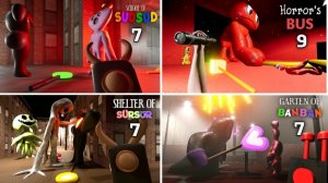 SHELTER OF SURSUR 7 vs SCHOOL OF SUDSUD 7 vs HORRORS BUS 9 vs GARTEN OF BANBAN 7 Сравнение