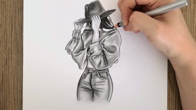 Как нарисовать девушку в шляпе шаг за шагом (рисунок карандашом)