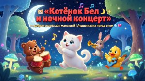 🐱🎵🌙✨ «Котёнок Бел и ночной концерт» — добрая сказка для малышей | Аудиосказка перед сном 💤💖