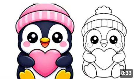 Как нарисовать милого пингвина, держащего сердечко 💖🐧 Простой пошаговый рисунок