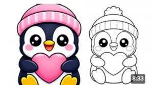 Как нарисовать милого пингвина, держащего сердечко 💖🐧 Простой пошаговый рисунок