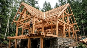 От каменных стен до лесного дома 🏠 с массивным деревянным каркасом | Полный цикл строительства