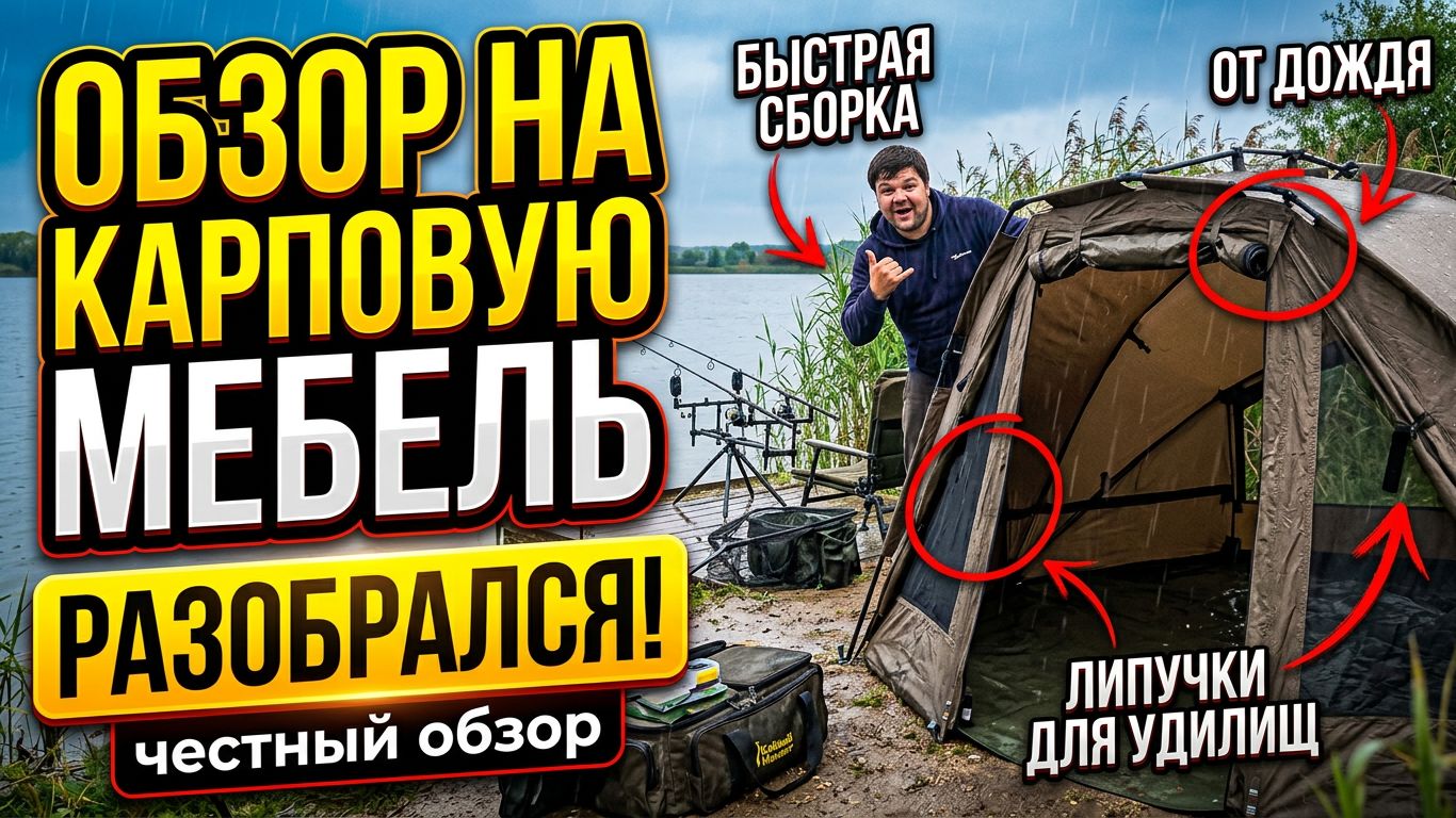 Мебель для рыбалки и кемпинга: Fox Easy Brolly, Solar A1 Aluminium Table и Solar SW Moon Chair.