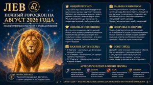 Лев. Полный гороскоп на Август 2026 года