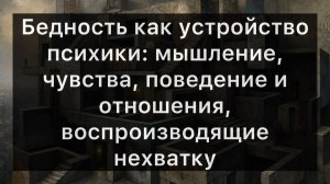 Бедность как устройство психики: мышление, чувства, поведение и отношения, воспроизводящие нехватку