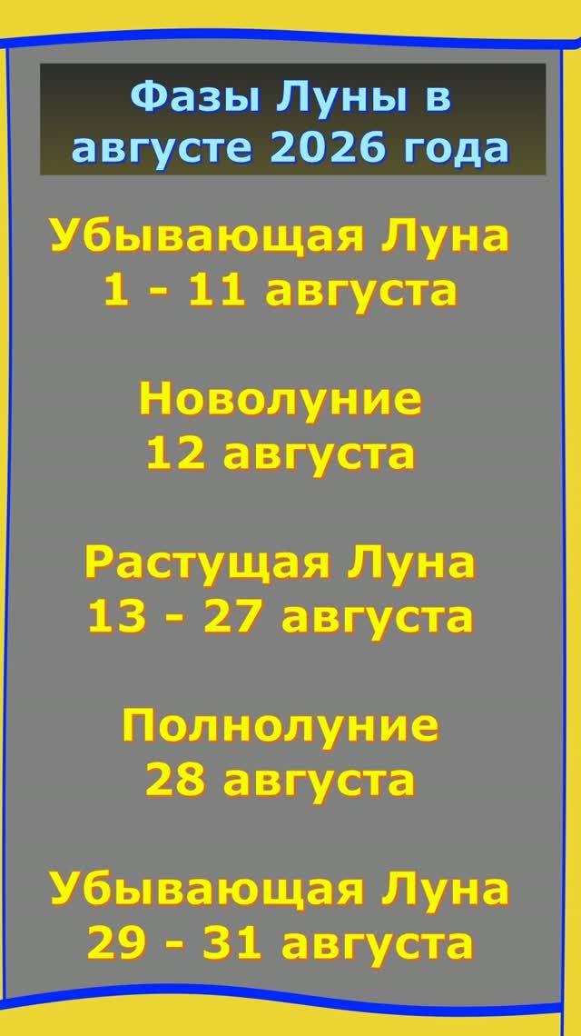 Фазы Луны в Августе 2026 года