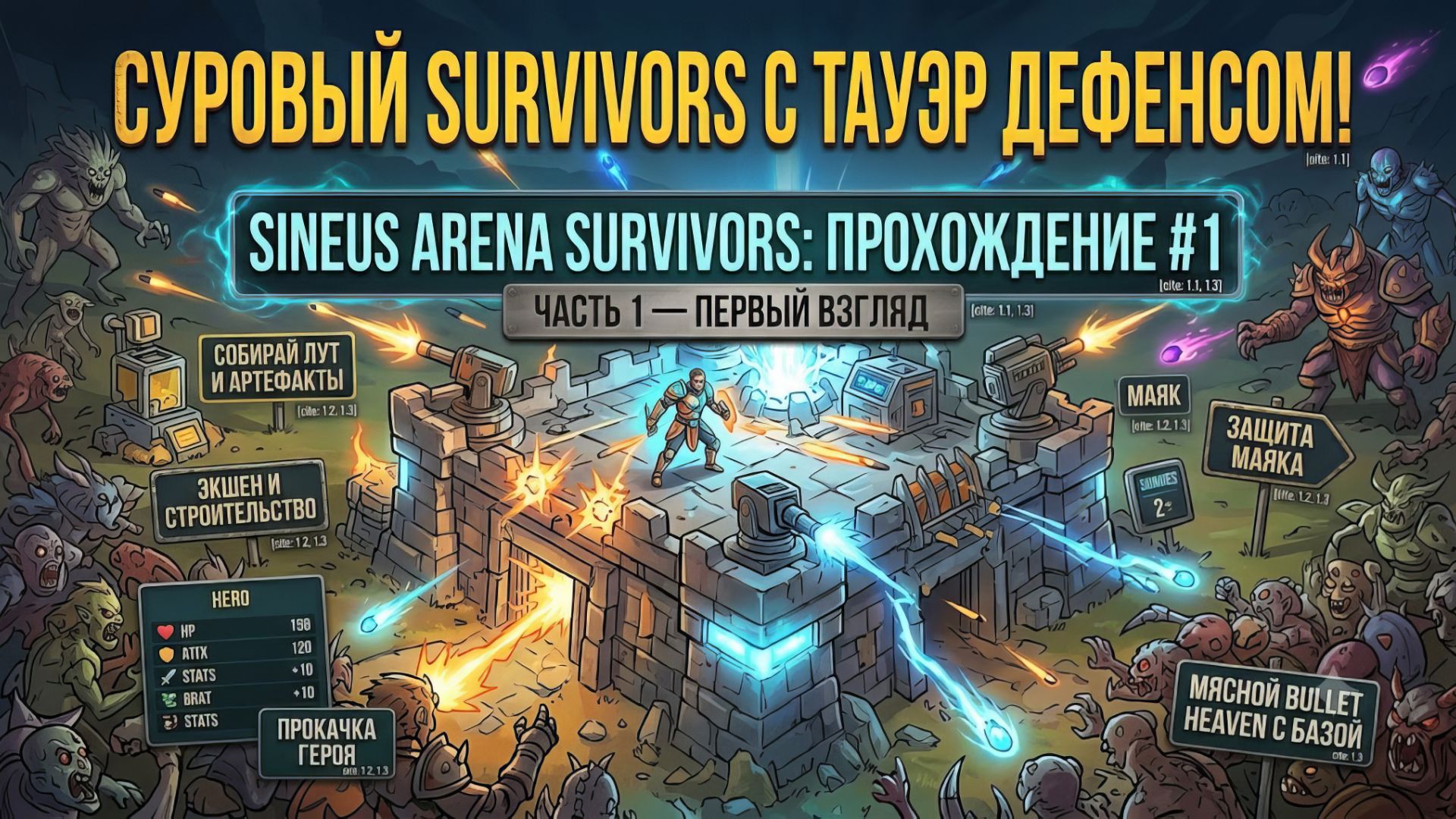СУРОВЫЙ SURVIVORS С ТАУЭР ДЕФЕНСОМ! Sineus Arena Survivors — Прохождение #1 | Первый взгляд