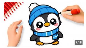 КАК ПРОСТО НАРИСОВАТЬ МИЛОГО МАЛЫША ПИНГВИНА 🐧💙