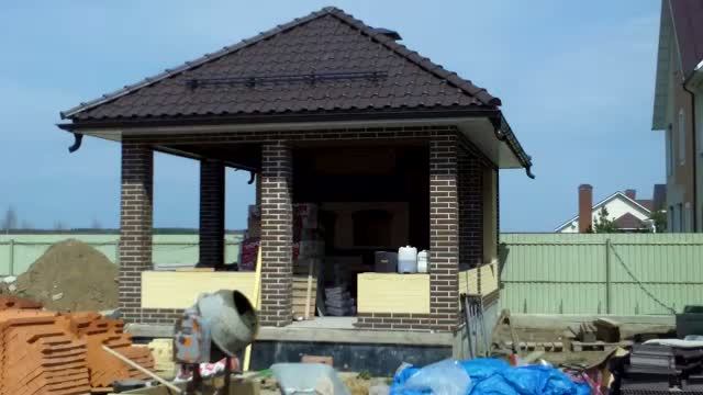Кирпичная беседка под ключ с барбекю комплексом