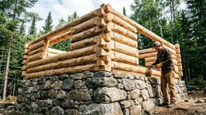 Этот бревенчатый дом с каменным основанием превратился из необработанного каркаса в пригодное