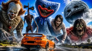 Супра против 15 гигантских монстров! #7 🚗💥 Пеннивайз, Сирена Хед, Атака титанов BeamNG Drive