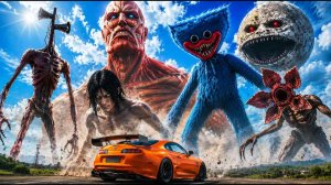 SUPRA vs 15 GIANT MONSTERS! #5 (Siren Head, Attack on Titan, Huggy Wuggy) BeamNG.drive