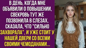 В день, когда мне объявили о повышении, свекровь тут же позвонила в слезах, сказала