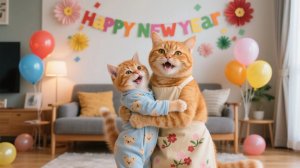 Рыжий котенок и мама-кошка убирают дом, теплая новогодняя ночь с семьей ❤️🐾