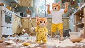 Папа-кот нянчится с рыжим котенком, пока мамы нет дома, но начинаются проблемы 🐾✨ #Смешные
