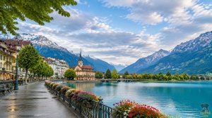 Интерлакен, Швейцария 🇨🇭 Атмосферная прогулка под дождём среди Швейцарских Альп | смотреть онлайн