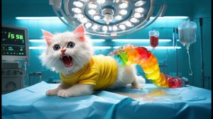 КОТЕНОК МУТИРУЕТСЯ В ЖЕЛЕЗНОГО ЧЕРВЯ 🙀 ПОСЛЕ ПОЕДАНИЯ ЖЕЛЕЙНЫХ ЧЕРВЕЙ 🪱 #ai #catvideos #ca