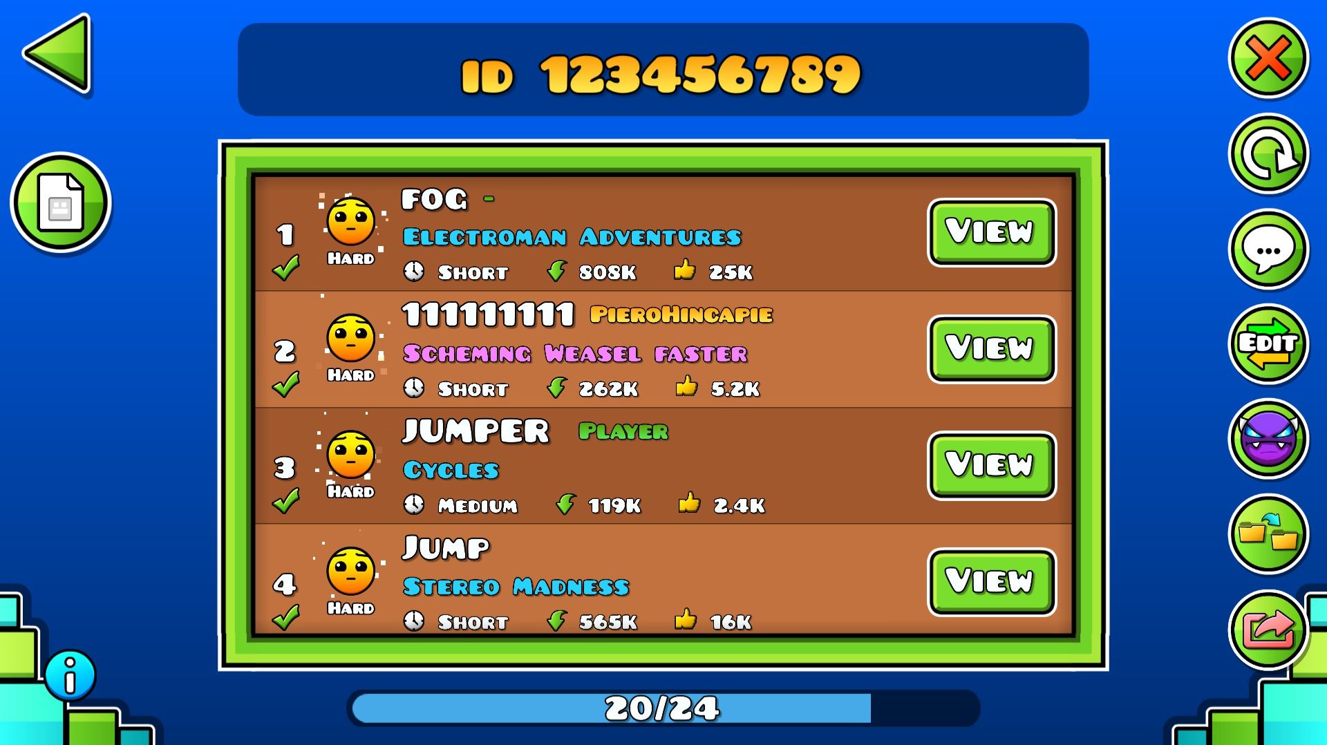 Я прошёл все уровни от Id-1111111 до Id-9999999 в Geometry Dash!