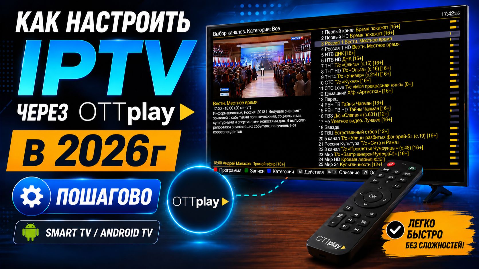 Как настроить IPTV через Ott-play в 2026г