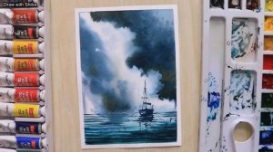 Пошаговый мастер-класс по рисованию акварелью  морского пейзажа с дождливыми облаками