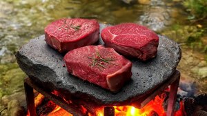 Сочные стейки на камне и картошка прямо из костра
