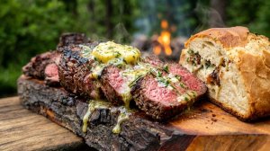 Стейк с секретным чесночным маслом и домашний хлеб | Дикая лесная кулинария в стиле.