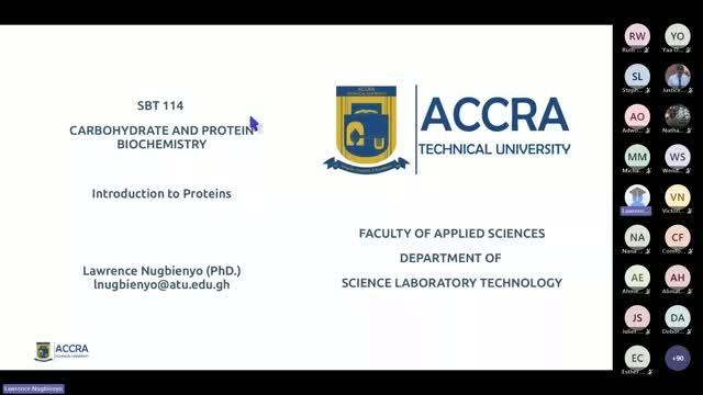 SBT 114 Carbohydrate And Protein Biochemistry - Introduction To Proteins II