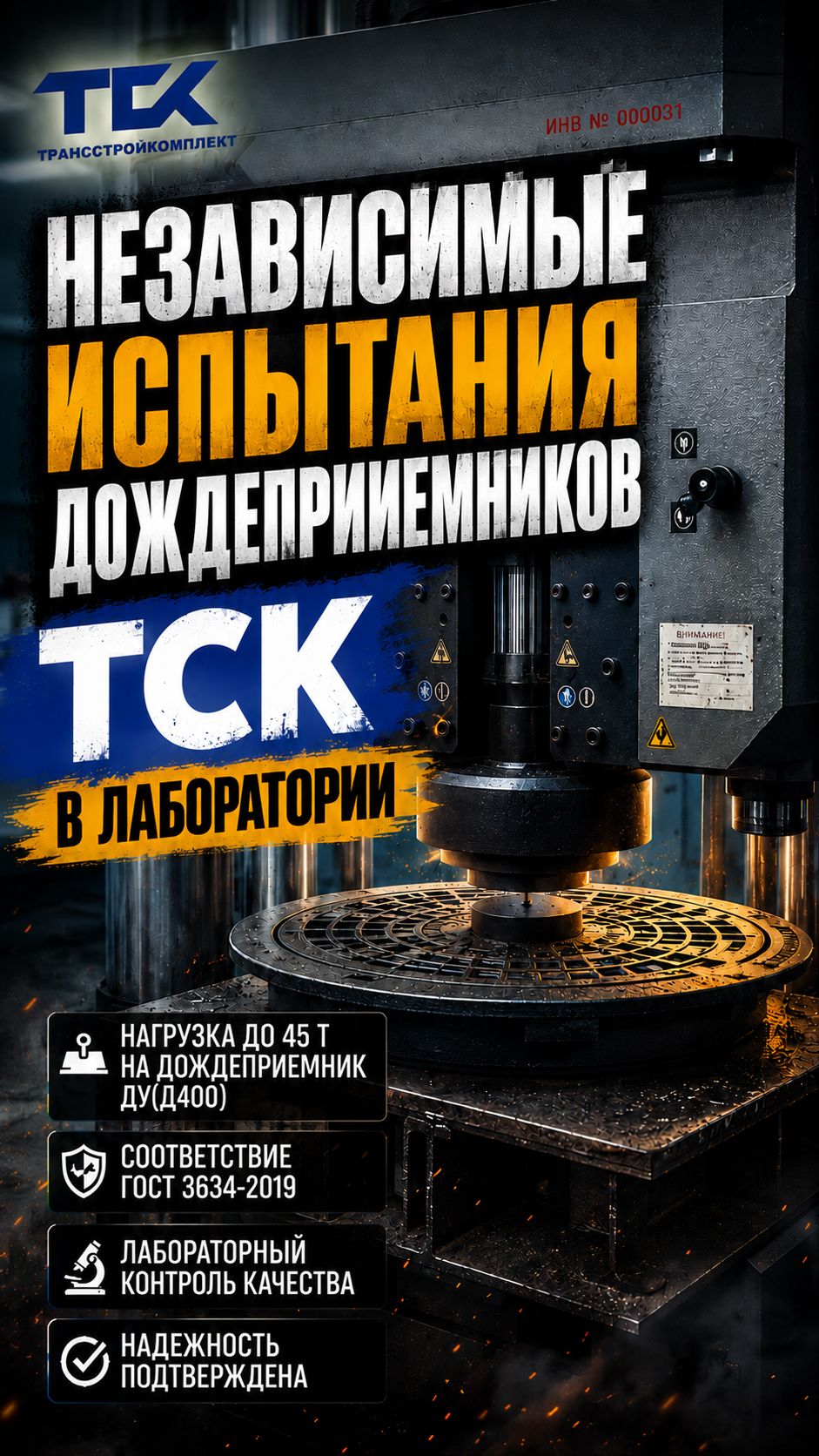 Независимые испытания дождеприемника ТСК: выдержал 45 т вместо 40