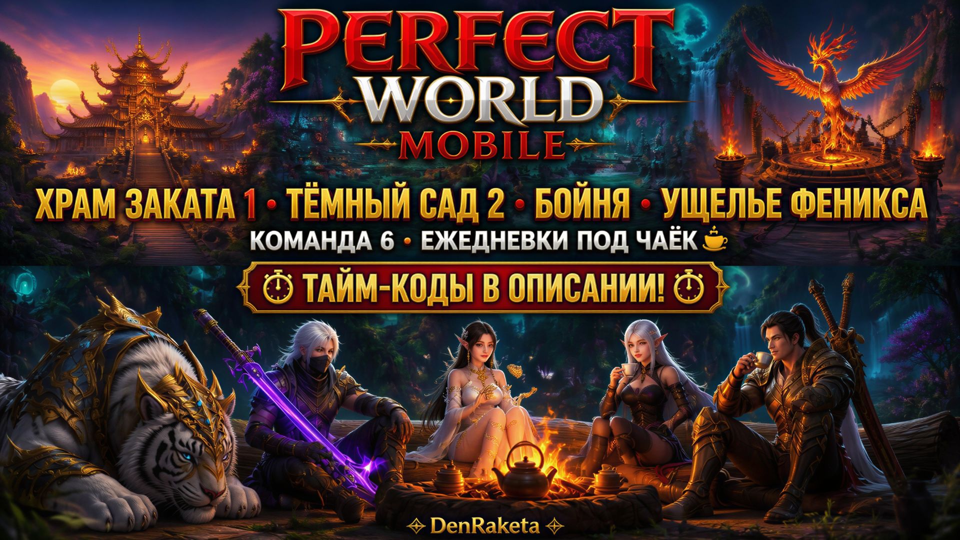 Perfect World Mobile — храм заката 1, тёмный сад 2, бойня и ущелье феникса