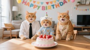 Рыжий котенок думает, что папа и мама-кошка забыли о его дне рождения, но его ждет сюрприз
