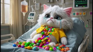 ЖИВОТ КОТЕНКА ПОЛНЫЙ КОНФЕТ 🙀 ПОСЛЕ СЪЕДЕНИЯ СЛИШКОМ МНОГО СЛАДОСТЕЙ 🍭 #ai #catvideos #cat