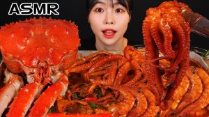 Мукбанг - сырые морепродукты и креветки и сырные закуски
