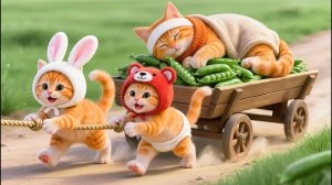 Мама-кошка подстригает шерсть на ферме и делает тигровую шапку для котят дома🐾🎩🐯