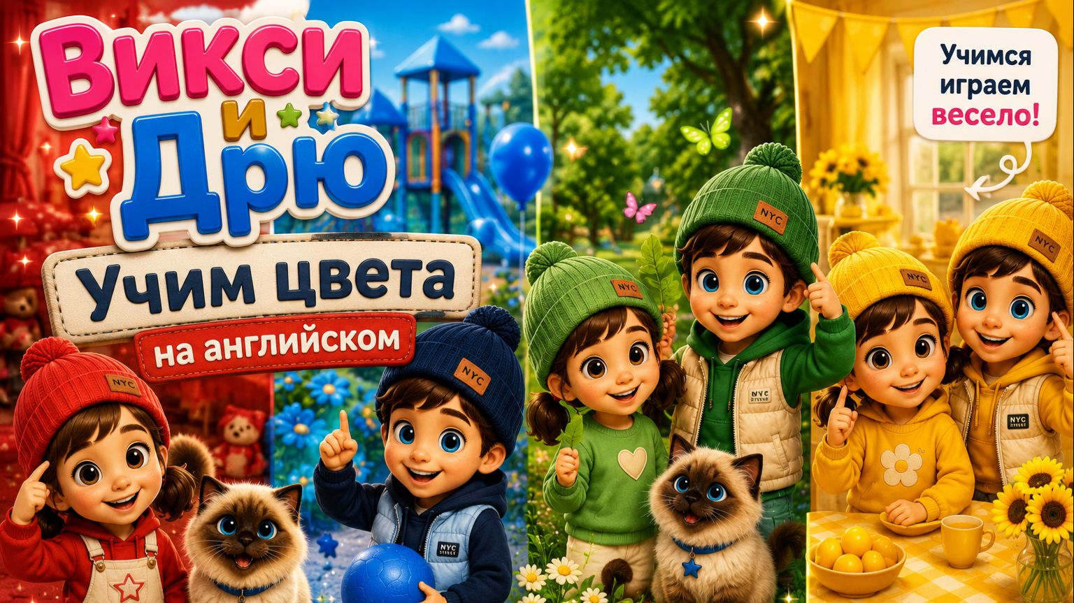 🌈 Викси и Дрю | Учим цвета на английском 🌈 RED • BLUE • GREEN • YELLOW