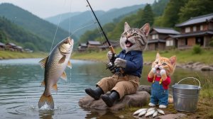 Мама-кошка вяжет уютную красную шапку для своего рыжего котенка 🧶🐱✨ Самый милый момент исц