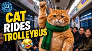 Кот едет на троллейбусе 😂 #Самая смешная подборка ИИ-кошек!