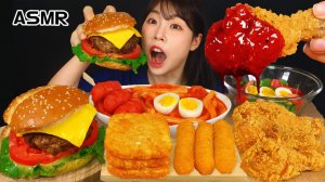 Мукбанг - курица и сырные закуски и бургер - корейский стиль