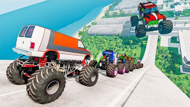 Аварии при прыжке на скоростном грузовике-монстре | BeamNG.drive