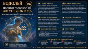 Водолей. Полный гороскоп на Август 2026 года