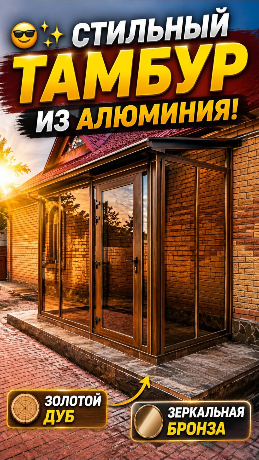 😎СТИЛЬНЫЙ ТАМБУР ИЗ АЛЮМИНИЯ!ЗОЛОТОЙ ДУБ🌳И ЗЕРКАЛЬНАЯ БРОНЗА🪞#остекление #остеклениедомов #веранд