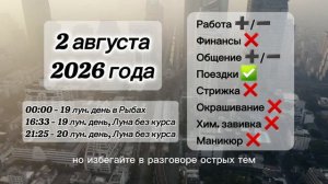 Гороскоп 2 августа 2026 года, лунный день