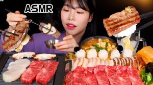 Мукбанг - морепродукты и гребешок и стейк