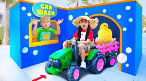 Волшебная Автомойка Оливера и Мамы Сюрпризы и Приключения!