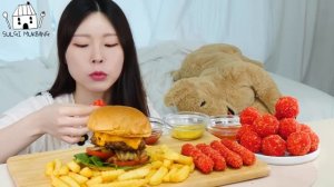 Мукбанг - сырные закуски и бургер - острый вкус